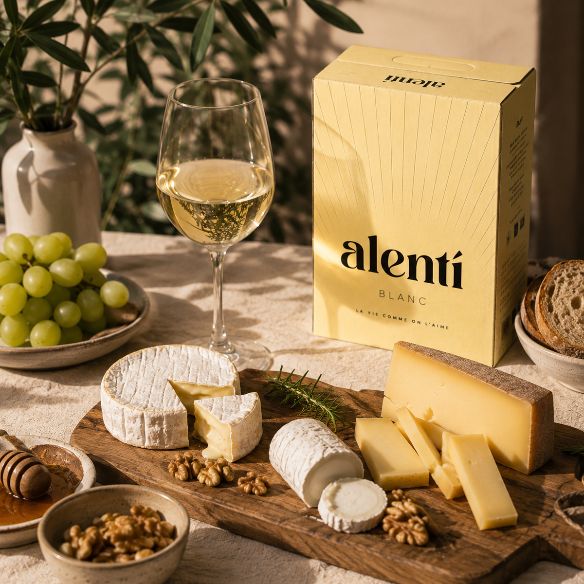 vin blanc alenti et fromages